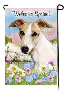 Welcome Spring Garden Flag - Fawn and White Whippet - Picture 1 of 1