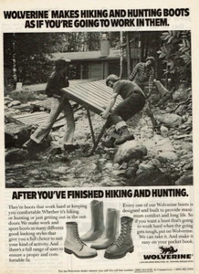 1975 Vintage Print Ad Wolverine Makes Hiking and Hunting Boots As Work In Them - Picture 1 of 2