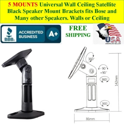 5 Mounts Satellite Speaker Mount Bracket Universal Wall or Ceiling Bose and More - Image 1 of 4