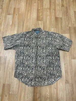 Camisa de campamento hawaiana con estampado completo Big Dogs para hombre LG geométrica LEER A37 Foto 1 de 4