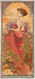 NEW 60" X 28" ALPHONSE MUCHA SEASONS "SUMMER" BELGIAN TAPESTRY WALL HANGING - Picture 1 of 8
