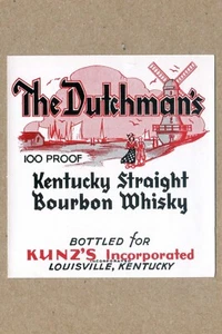Kentucky Str. de The Dutchman Whisky Bourbon KUNZ’S Louisville, KENTUCKY LABEL - Imagen 1 de 2