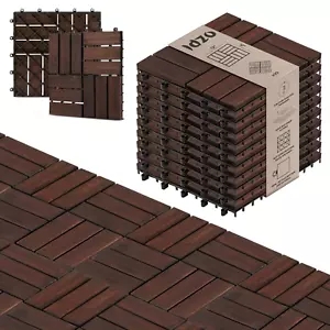 Interlocking Deck Tiles - 10PCS Waterproof Acacia Wood Patio Tiles, Flooring Til - Picture 1 of 7
