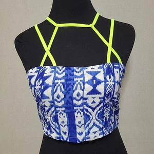MILLAU LF Stores $78 Women's Blue and Green Tribal Print Neon Crop Top Sz S - Picture 1 of 11