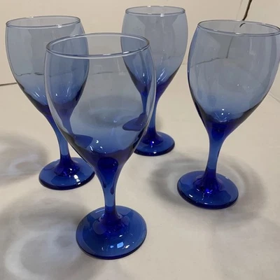 Vintage Libbey Cobalt Blue Wine/Water Glasses Set Of 4 Teardrop - Image 1 of 4