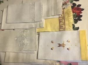 Konvolut 7 Vintage Leinen Hand, Finger, Gäste, Handtücher teils bestickt - Bild 1 von 13