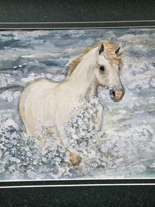 Quadro Acquerello Arte Amatura Cavallo Selvaggio Spruzza Pony Equino *Leggere bene - Foto 1 di 3