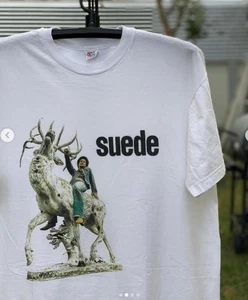 90 Vintage Suede band unisex white short sleeve tee shirt QT3870 - Picture 1 of 3