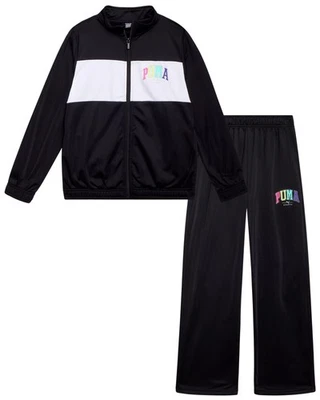 Conjunto de jogger PUMA para niñas - Pantalones acampanados de tricot atléticos de 2 piezas y chaqueta con cremallera Foto 1 de 4