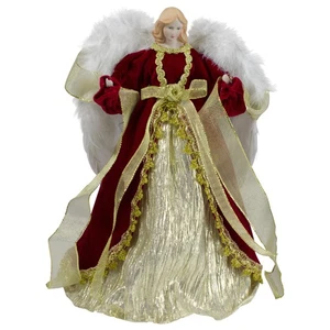 Northlight 14" Gold Red Traditional Angel in a Dress Christmas Tree Topper Unlit - Picture 1 of 5