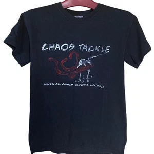Vintage Chaos Tackle Men's Small Black Short Sleeve T-Shirt Classic Retro Style - Picture 1 of 3
