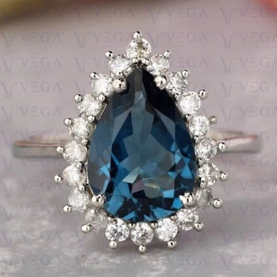 4.80 Ct Pear Cut Natural Topaz and Diamond Engagement Ring 18K White Gold Plated - Image 1 of 4