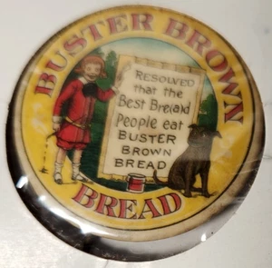 Buster Brown Bread 1910s Antique Advertising Celluloid & Tin Pinback Button - Picture 1 of 2