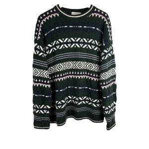 VTG 90s Woods & Gray Sweater XL Eclectic Grandpa Green Fair Isle Chunky Retro - Picture 1 of 9
