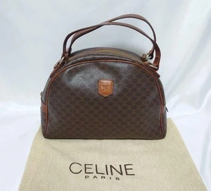 CELINE Macadam Pattern Brown Leather Handbag Vintage Authentic No Damage - Picture 1 of 10