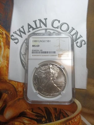 1989 American Silver Eagle MS69 NGC 1 Oz .999 Fine EA122 - Image 1 of 3