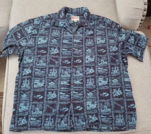 Hilo Hattie Original Navy & Teal Cotton Men’s Hawaiian Shirt Button Down XXXL - Picture 1 of 6