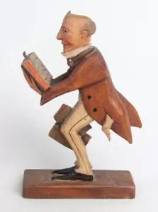 Vintage geschnitzte bemalte Holzfigur Professor Gelehrter liest Buch - SCHÖN! - Bild 1 von 13