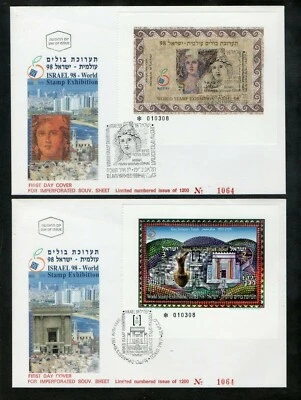 Israel Scott #1341a-b Israel '98 Imperf Souvenir Sheets MNH and on FDC Set!! - Image 1 of 2