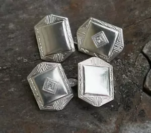 Antique Circa 1930's Deco 14k White Gold & Accent Diamond Cufflinks - 3.7 Grams - Picture 1 of 9