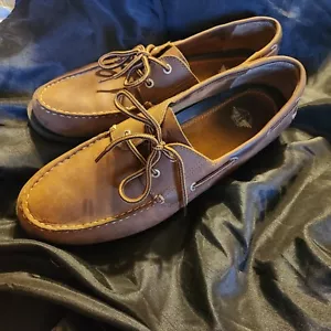 Dockers Mens Castaway BROWN Leather Boat Loafers 14M- VGC - Picture 1 of 18