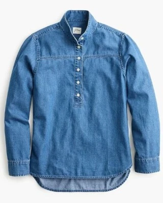 J.Crew Band Collar Popover Shirt Womens Size 4 Chambray Tunic Top Classic Preppy - Image 1 of 4