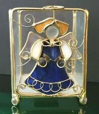 Stained Glass Angel Trimmed Gold Sun Catcher Trinket keepsake Box Frosted Glass