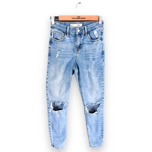 Ladies Topshop Blue Stretch Denim Ripped Jamie Skinny Ankle Jeans 6 Petite W25 - Picture 1 of 5