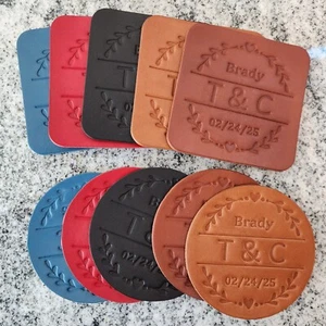 4 posavasos de cuero personalizados, boda, elige nombre, iniciales, fecha y color - Imagen 1 de 13