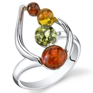 Anillo de compromiso de hoja abierta ámbar báltico en plata esterlina tallas 5 a 9 - Imagen 1 de 2