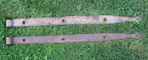 PAIR OF LONG 34" RUSTY ANTIQUE HEAVY IRON HINGES-BARN DOOR-GATE-GARAGE-ETC. - Picture 1 of 11