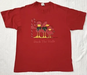 Vintage 80er Duck The Halls Weihnachten Urlaub Herren T-Shirt XL 23” x 29” rot FOTL - Bild 1 von 7