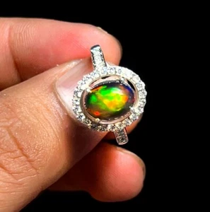 925 Sterling Silver Natural Black Opal Ring 10x8mm Cab Women’s Jewelry Setting. - Picture 1 of 5