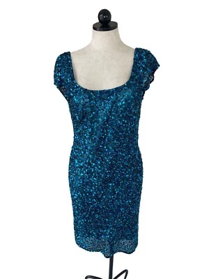 Scala Vintage Womens Dress Size Large Blue Sequin Beaded Lined Pure Silk - Image 1 of 4