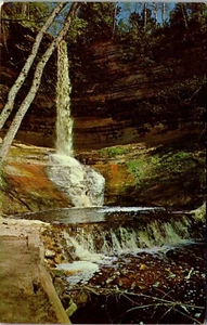Cartolina d'epoca Michigan MI Munising Falls cascata penisola superiore - Foto 1 di 4