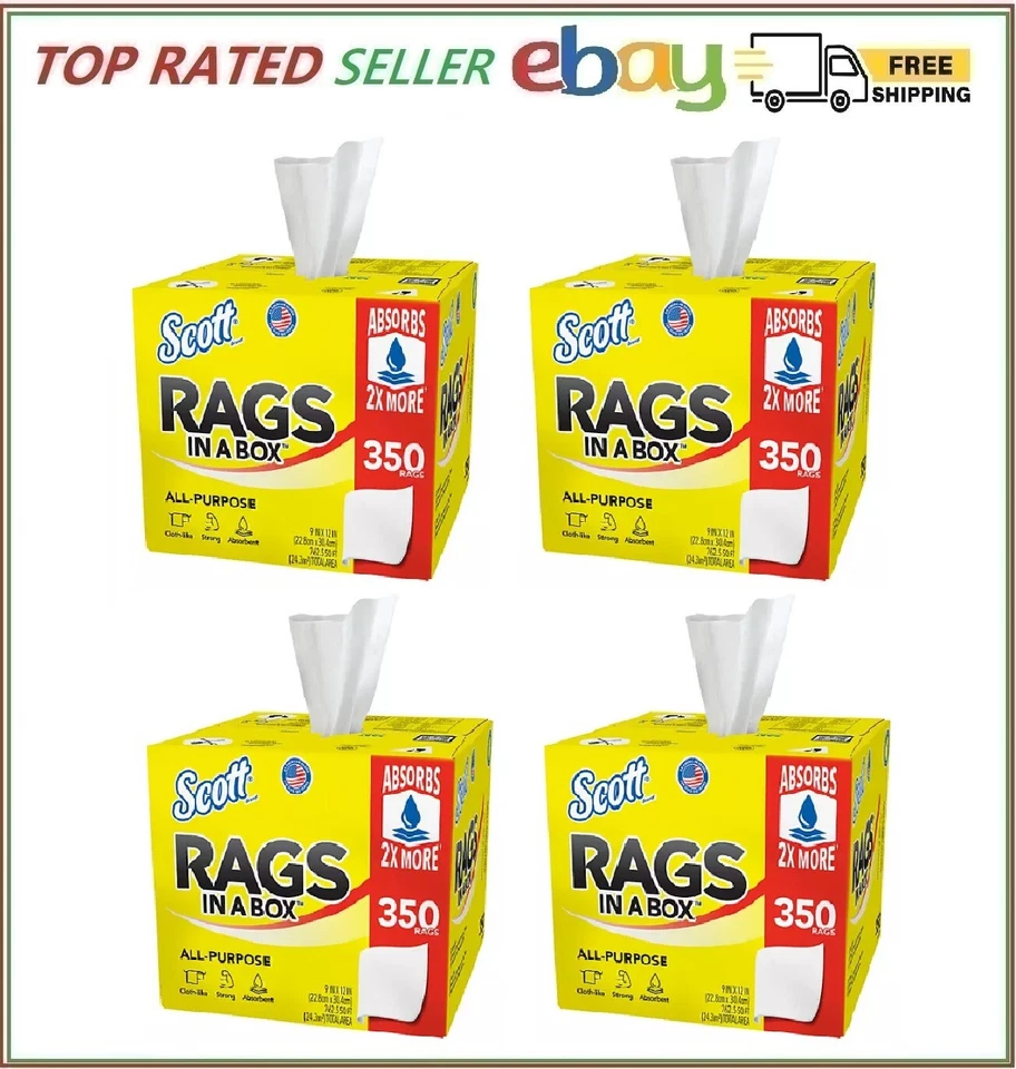 4 包 - Scott Rags 盒装,白色,多功能 350 张/盒 — 第 1/4 张图片