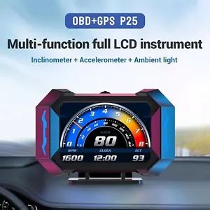OBD2 GPS Gauge Car HUD Digital Head Up Display Speedometer Multiple Alarm Temp - Picture 1 of 9