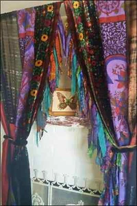 2 Piezas Cortina Sari Indio Patchwork Cortina Decoración Ventana Multi Seda Sari Cortina - Imagen 1 de 7