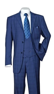 Men's Two button jacket with Vest ,Double Vents, Flat Front Pants ,Check 5702V6 - Picture 1 of 11