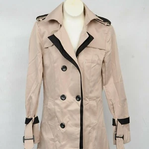 Han Pai modischer chinesischer brauner Trenchcoat Erbsenmantel gefüttert Kragen Taschen Damen Gr. M - Bild 1 von 10