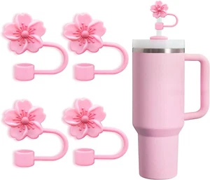 Straw Cover Cap Flower for Stanley Cup Pink Topper 30oz/40oz Compatible (4 PCS) - Imagen 1 de 7
