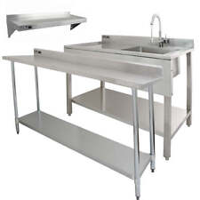 6ft Stainless Steel Catering Bench & 2 Wall Mounted Shelves Commercial Kitchen