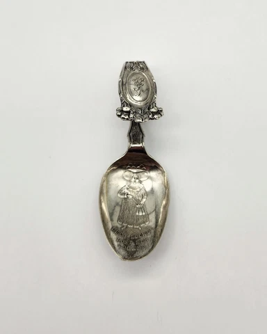 Rare Antique Sterling Silver Baby Spoon Lucy Locket Nursery Rhyme 14.5g Cover