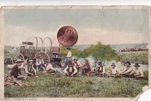 COWBOYS HATS  & CATTLE CIRCA 1910 VINTAGE POSTCARD MESSAGE HOW TO MAKE CLOTHES - Picture 1 of 2