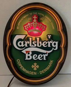 Vintage Carlsberg Bier Leuchtschild 3D Schatteneffekt Bar/Taverne Dekor 12” x 16” - Bild 1 von 6