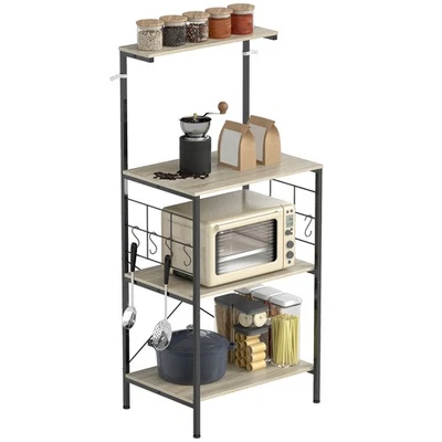 HOMCOM Scaffale Cucina 4 Livelli Pannelli a Rete 8 Ganci Stile Industrial Rovere - Immagine 1 di 4