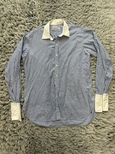Turnbull Asser Dress Shirt Mens 17 43 Shirt Blue Striped Button Down French Cuff - Picture 1 of 10