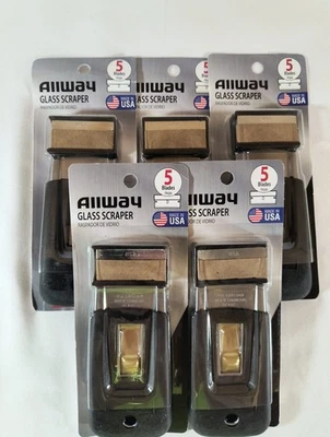 批量 5 件 Allway 玻璃刮刀 软手柄 可伸缩 5 刀片 每件全新 SG — 第 1/2 张图片