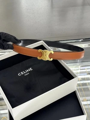 Celine Women's Brown/Black Reversible Belt and Gold Logo, Size 80 - Image 1 of 4