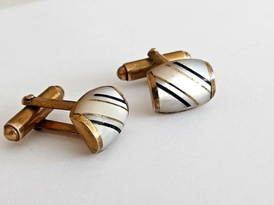 Perlmutt Manschettenknöpfe 50er Jahre, Messing, feine Arbeit - Bild 1 von 4